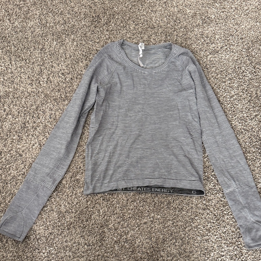 lululemon athletica Black and White Striped Long-Sleeve Crew